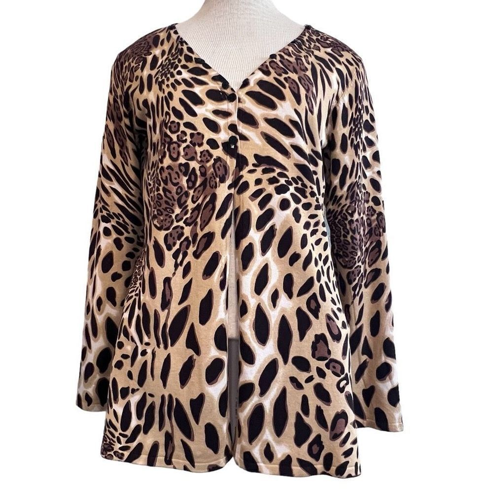 Christine Phillipe Lounge Leopard Print Buttoned Cardigan Brown Black Size Small